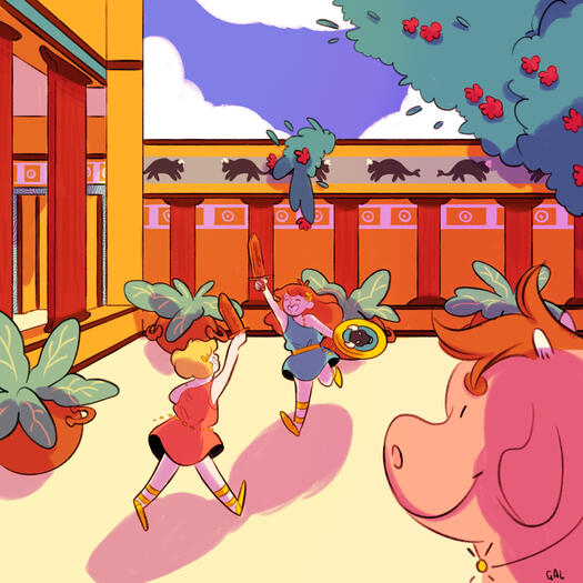 Arianna, Fedra e Asterio in cortile